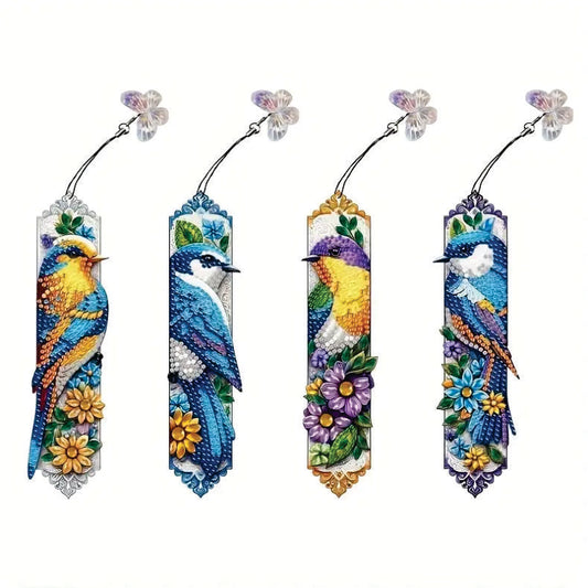 Bookmark x 4 x Bird Flowers