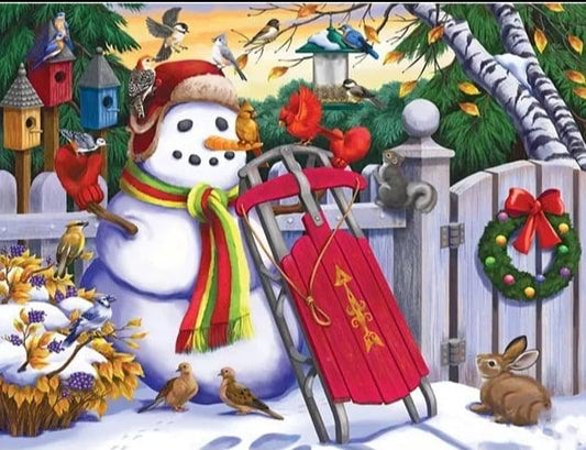 Christmas Snowman Sled - Full Drill 5D DIY Diamond Painting Kits - Diamond Art Dezigns