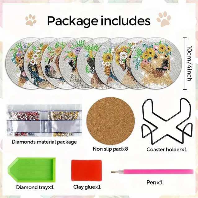 Coasters - Puppy Flowers - Diamond Art Dezigns