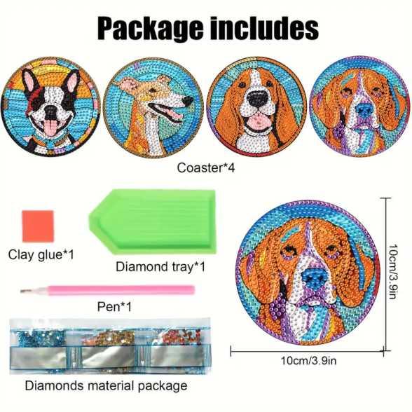Coasters - Dogs x 4 - Diamond Art Dezigns