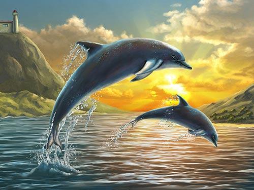 Dolphin Lighthouse - Full Drill 5D DIY Diamond Painting Kits - Diamond Art Dezigns