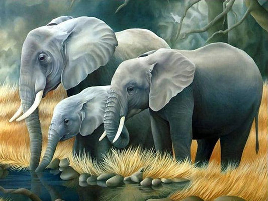 Elephant Family - Full Drill 5D DIY Diamond Painting Kits - Diamond Art Dezigns