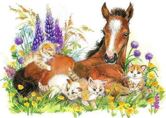 Foal & Kittens - Diamond Art Dezigns