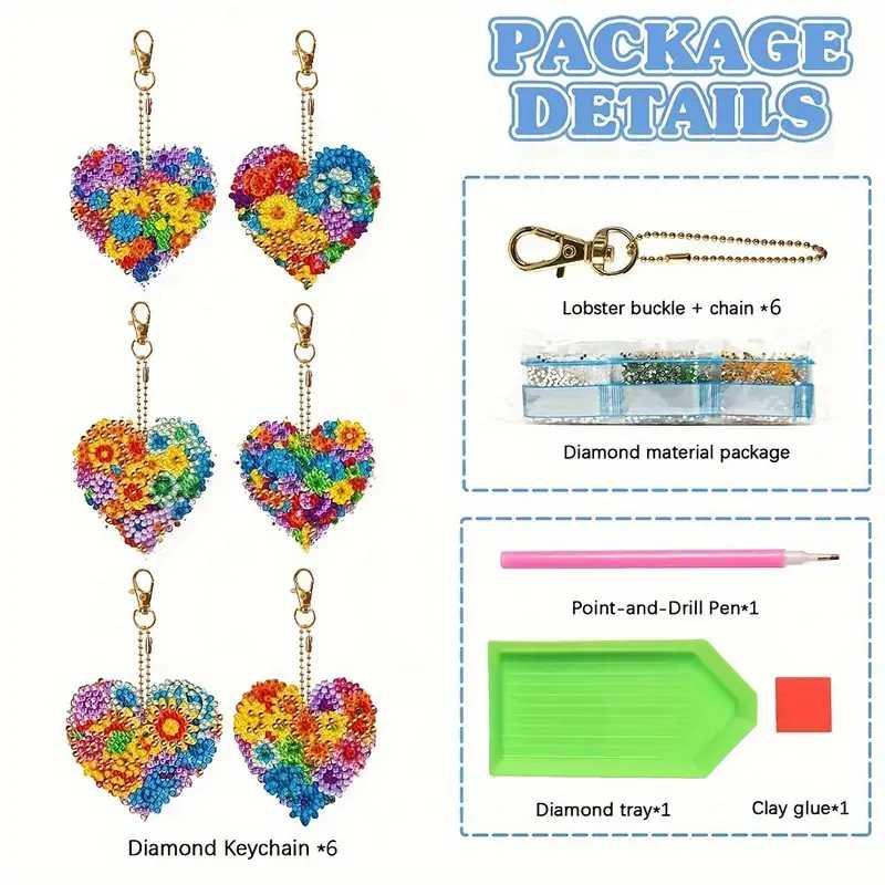 Keyring - Heart Flowers - Diamond Art Dezigns