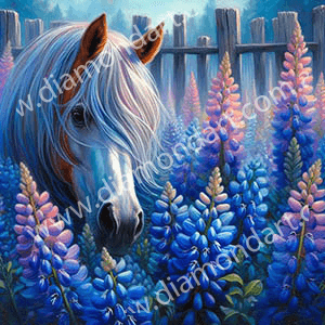 Horse & Lupine Flowers - Full Drill 5D DIY Diamond Painting Kits - Diamond Art Dezigns