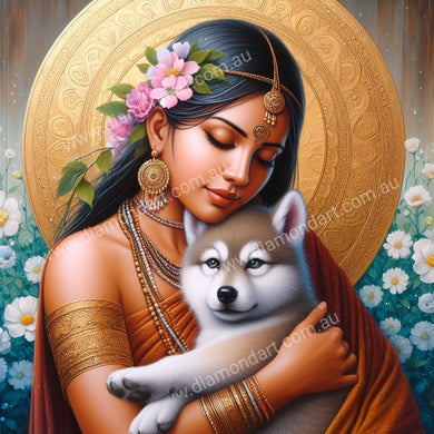 Indian Woman with Wolf Cub - Full Drill 5D DIY Diamond Painting Kits
