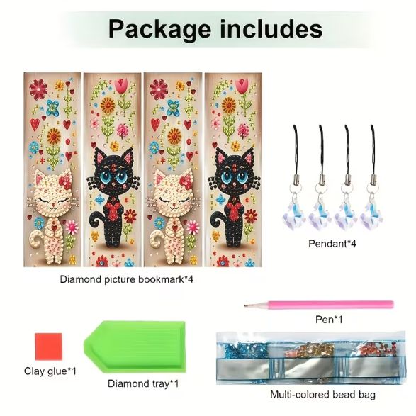 Bookmark Kitten Flower - 5D Full Drill DIY Diamond Art Bookmark