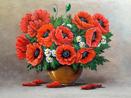 Poppy Daisy Vase - Full Drill 5D DIY Diamond Painting Kits - Diamond Art Dezigns