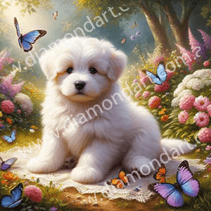 Puppy Butterfly Forest - Full Drill 5D DIY Diamond Painting Kits - Diamond Art Dezigns