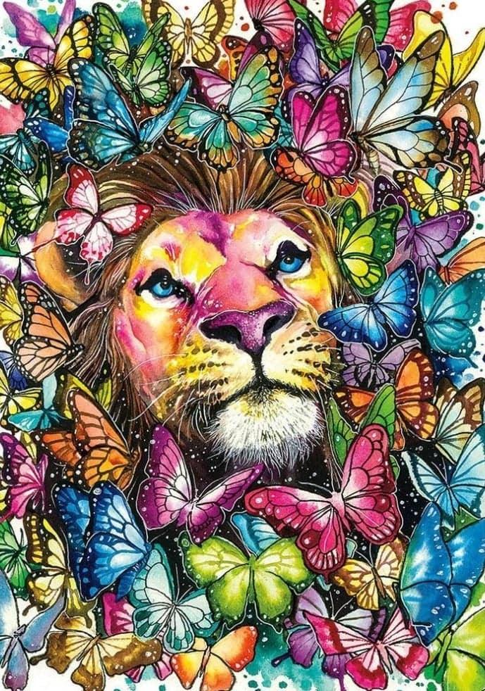 Lion Butterfly Rainbow - Full Drill 5D DIY Diamond Painting Kits - Diamond Art Dezigns