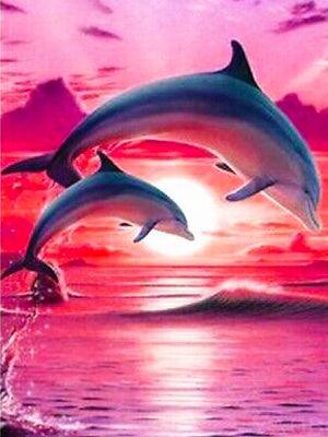 Dolphins Pink - Full Drill 5D DIY Diamond Painting Kits - Diamond Art Dezigns