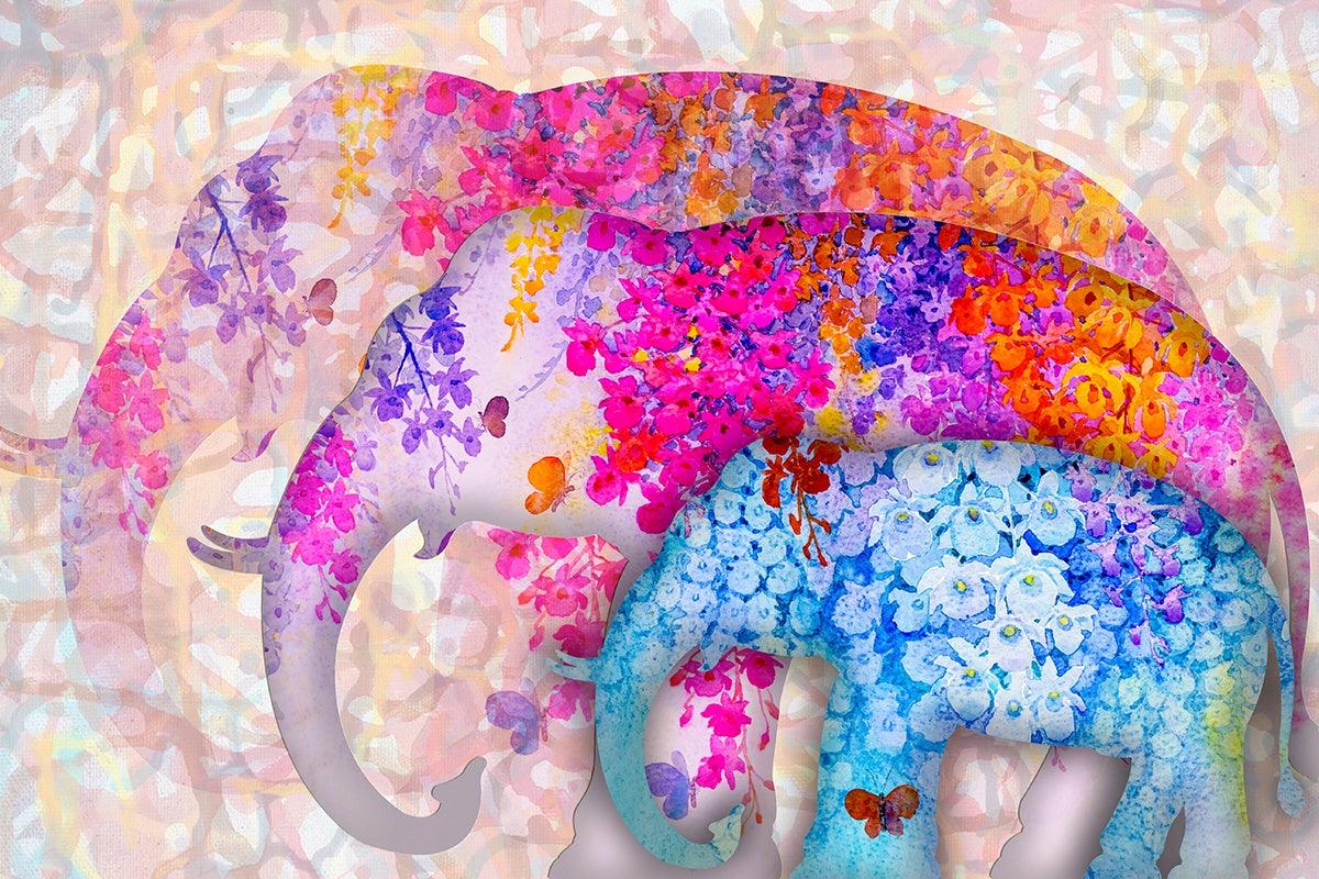 Elephant Flower Family - Full Drill 5D DIY Diamond Painting Kits - Diamond Art Dezigns