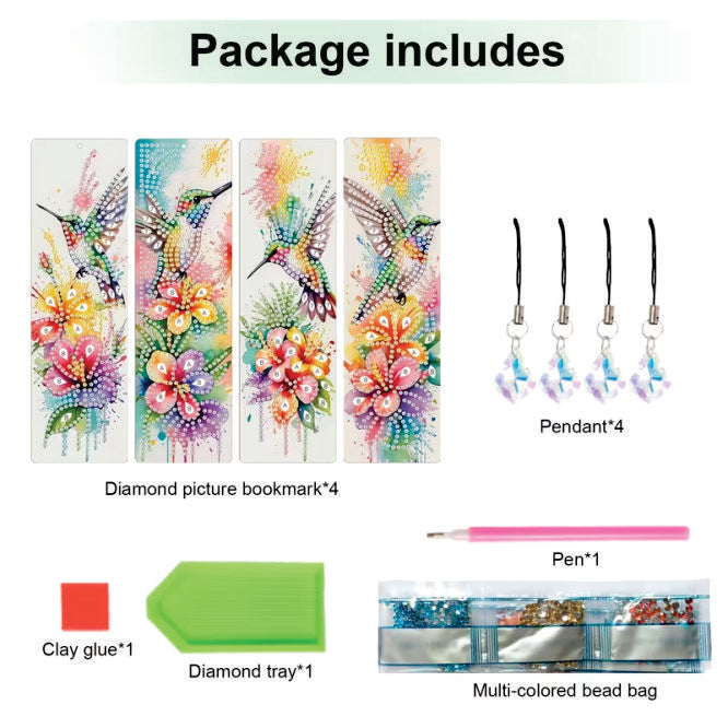 Bookmark Hummingbird Flowers - 5D Full Drill DIY Diamond Art