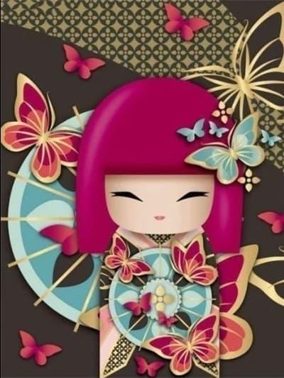 Japanese Doll - Grey - Diamond Art Dezigns