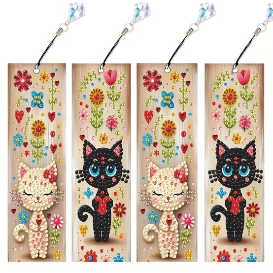 Bookmark Kitten Flower - 5D Full Drill DIY Diamond Art Bookmark