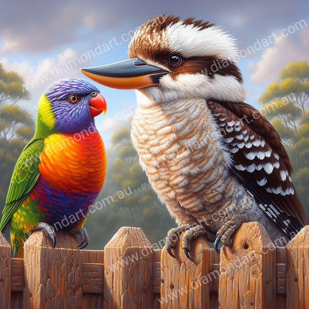 Kookaburra & Lorikeet Fence - Diamond Art Dezigns