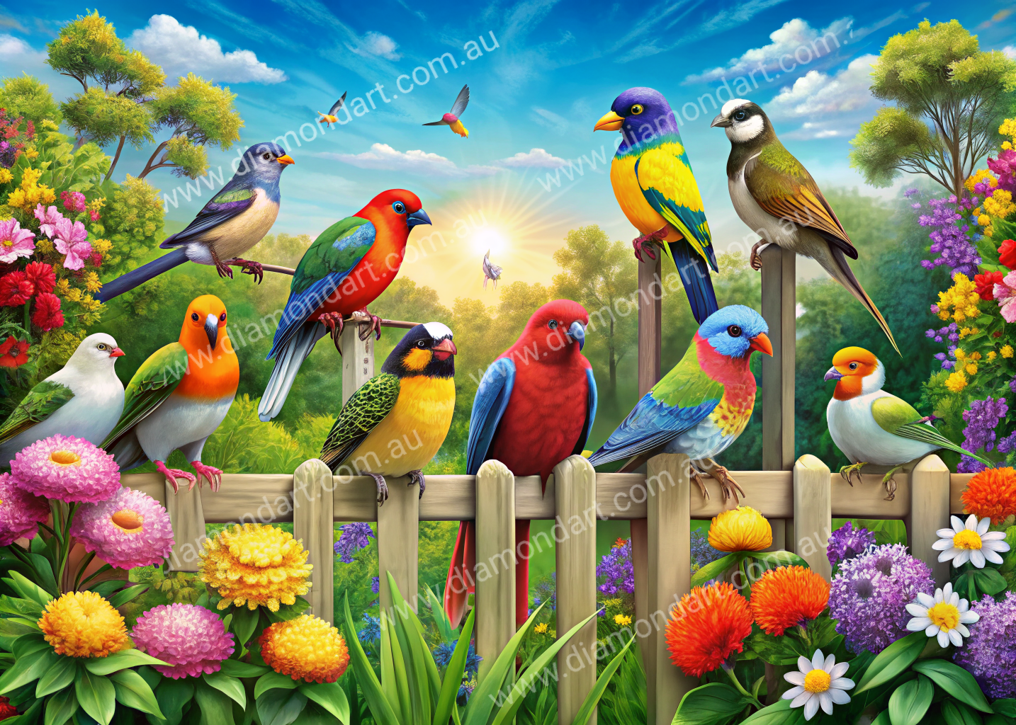 Bird Fence Sunrise - Diamond Art Dezigns