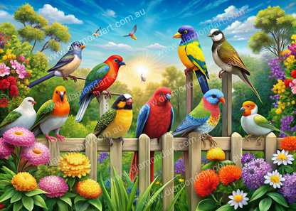 Bird Fence Sunrise - Diamond Art Dezigns