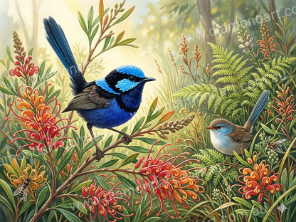 Blue Wren Banksia Fern - 5D Full Drill DIY Diamond Art Painting Diamond Art Painting - Diamond Art Dezigns