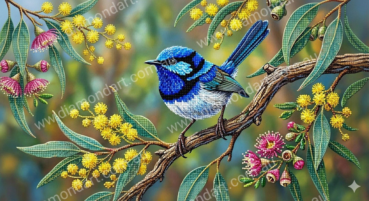 Blue Wren Wattle - 5D Full Drill DIY Diamond Art Painting Diamond Art Painting - Diamond Art Dezigns