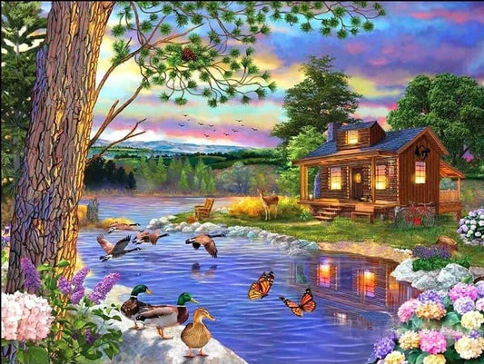 Cottage Cabin Lake - Diamond Art Dezigns
