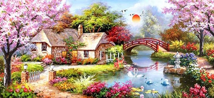 Cottage Swans - Diamond Art Dezigns