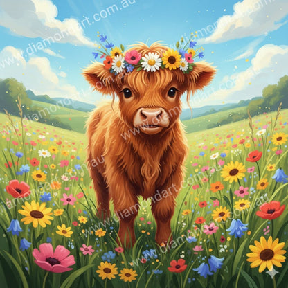 Highland Cow Flower Field - Diamond Art Dezigns