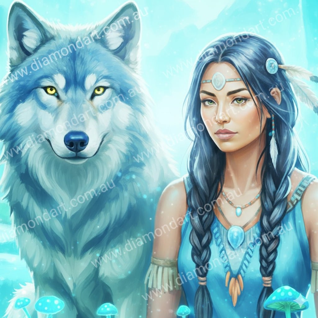 Indian Wolf Teal - Diamond Art Dezigns