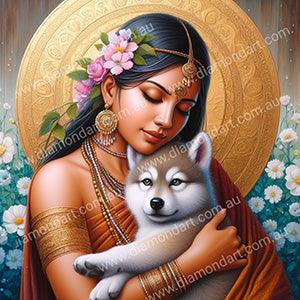 Indian Woman with Wolf Cub - Diamond Art Dezigns