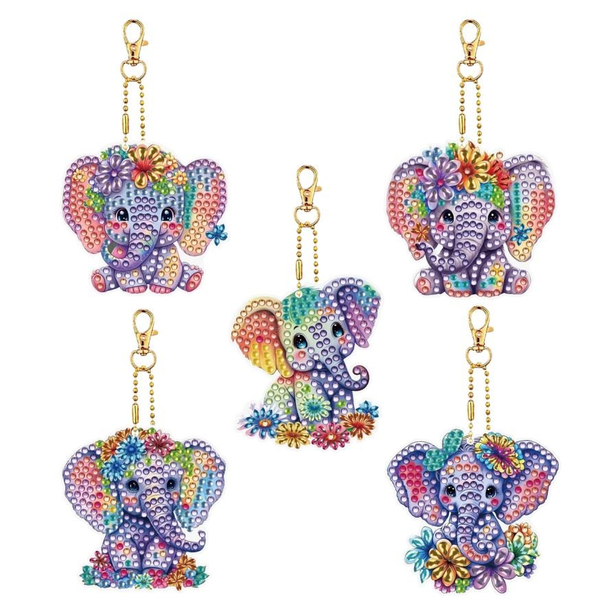 Keyring - Elephants x 5 - Diamond Art Dezigns