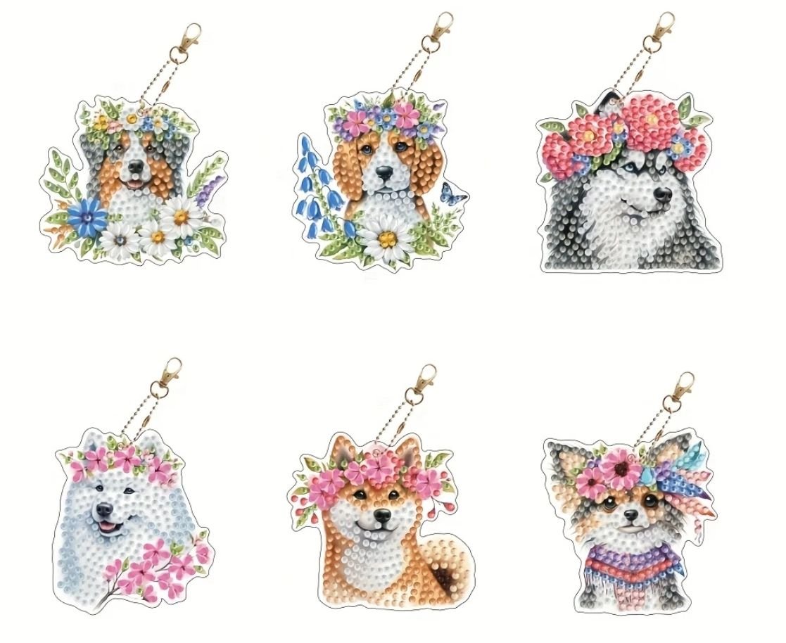 Keyrings - Dog Flowers - Diamond Art Dezigns