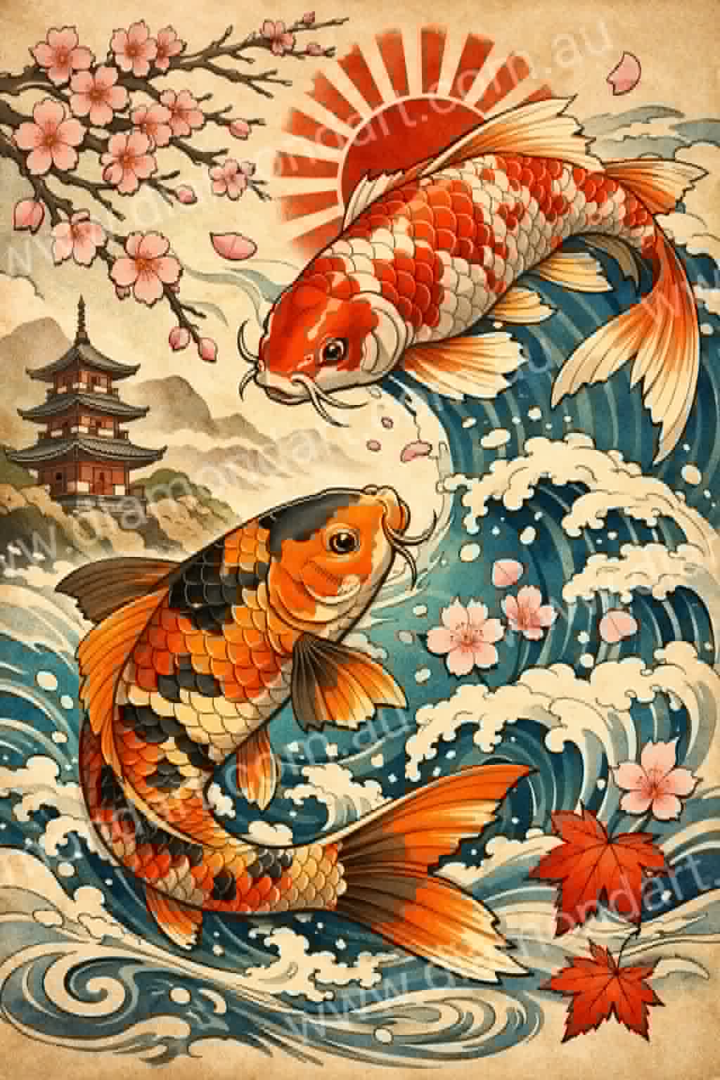 Koi Red Sun Diamond Art Painting Kit - 5D Full Drill DIY - Diamond Art Dezigns
