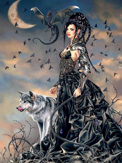Night Wolf Lady - Diamond Art Dezigns