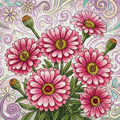 Pink Flower Swirls - Diamond Art Dezigns