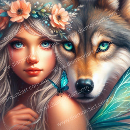 Wolf Girl Peach Flower 30x30 - SALE! - Diamond Art Dezigns