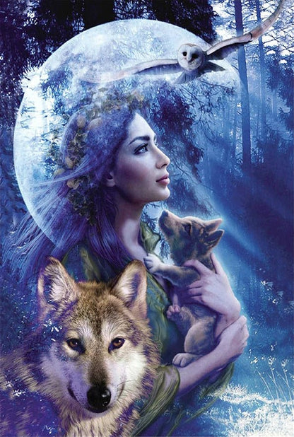 Wolf Owl Lady - Diamond Art Dezigns